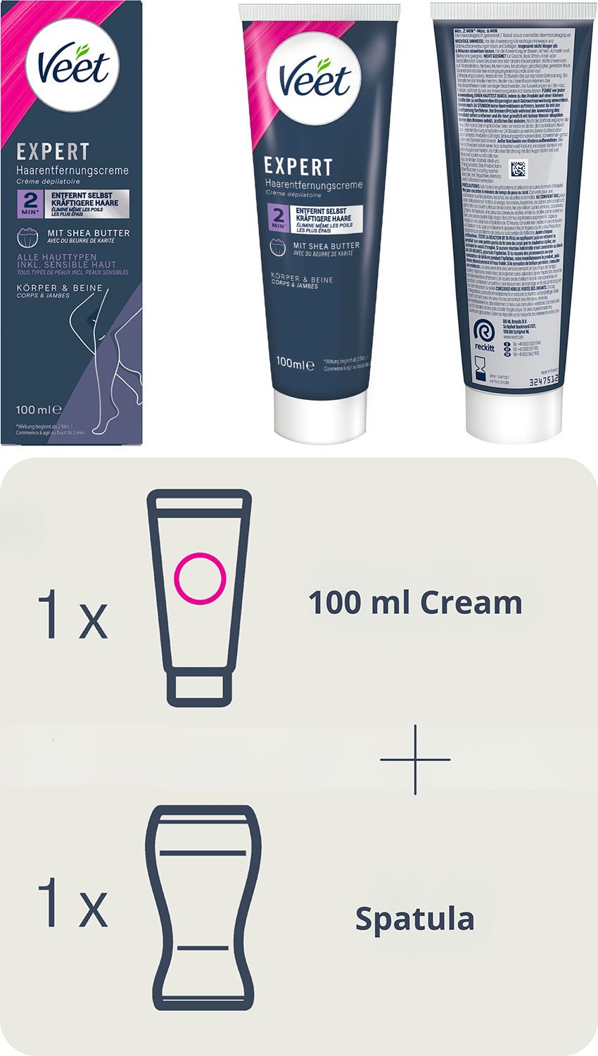 Veet Expert | Crème dépilatoire pour corps et jambes | Beurre de karité
