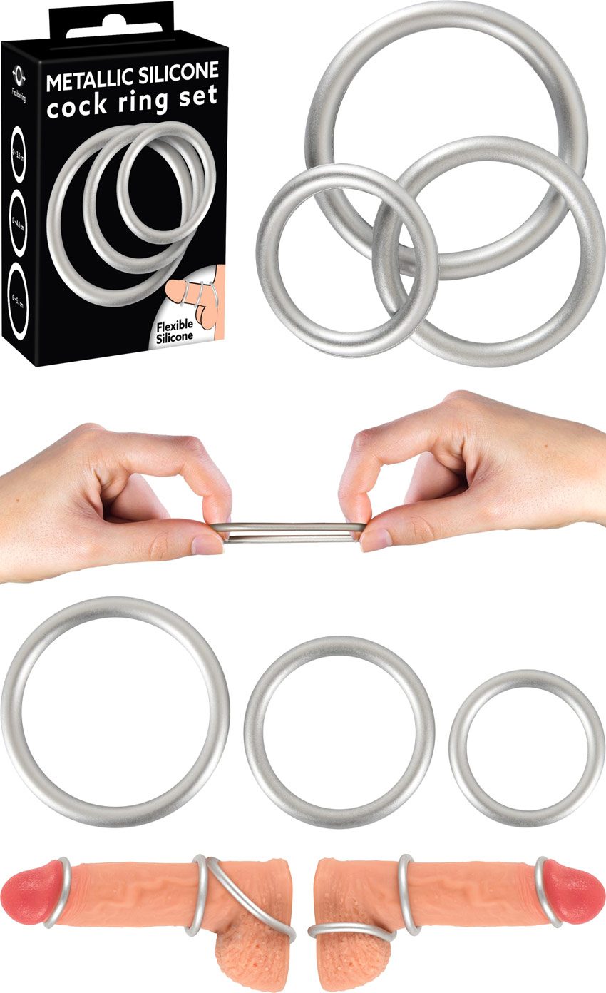 You2Toys Metallic Silicone Cock Rings | 3 anneaux en silicone argenté