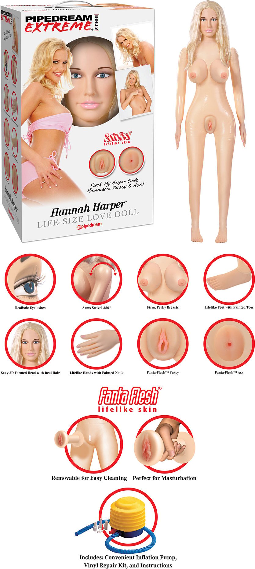 Poupée gonflable Hannah Harper | Réalisme 3D et double orifice