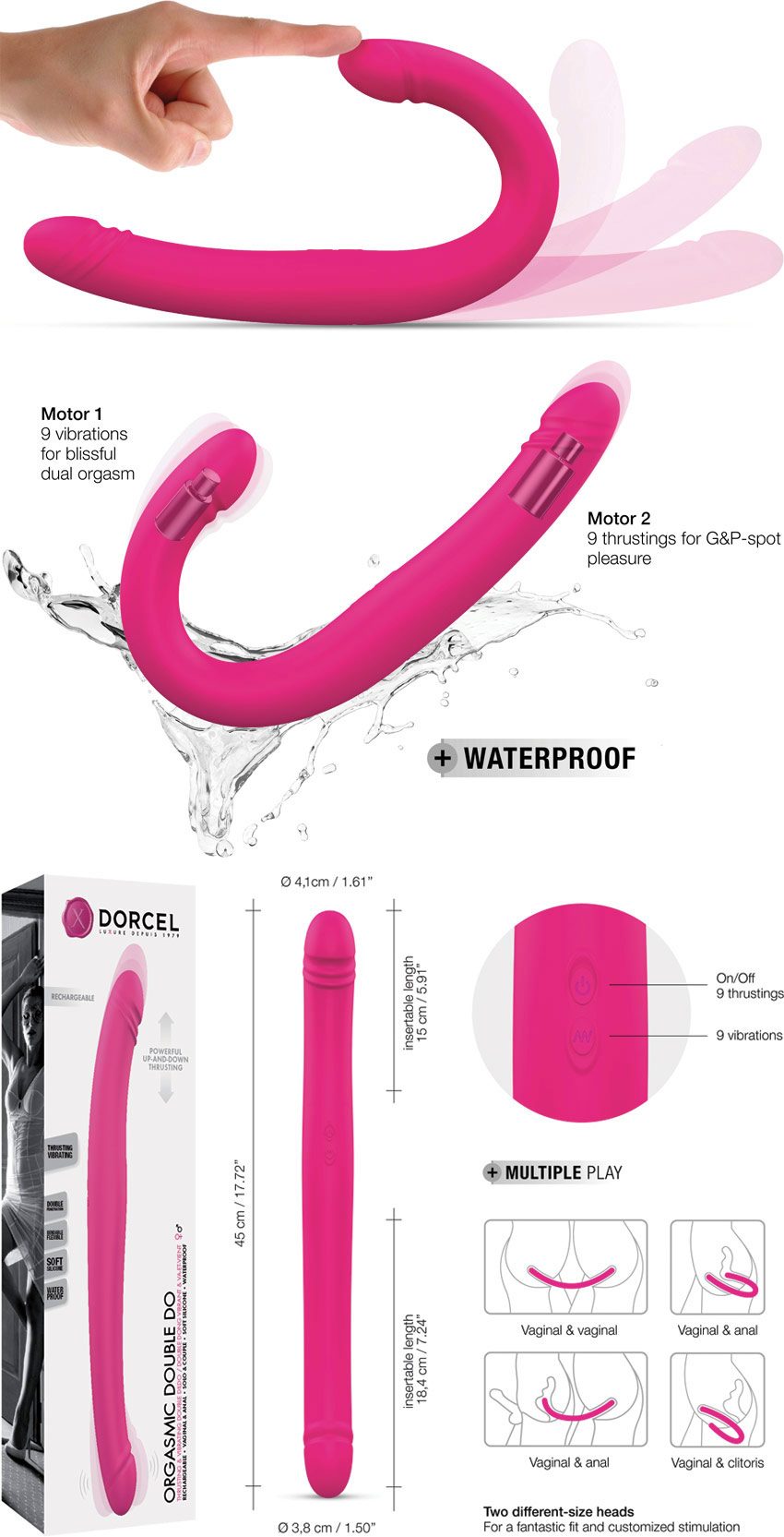Dorcel Orgasmic Double Do | Double dong vibrant va-et-vient | 45 cm