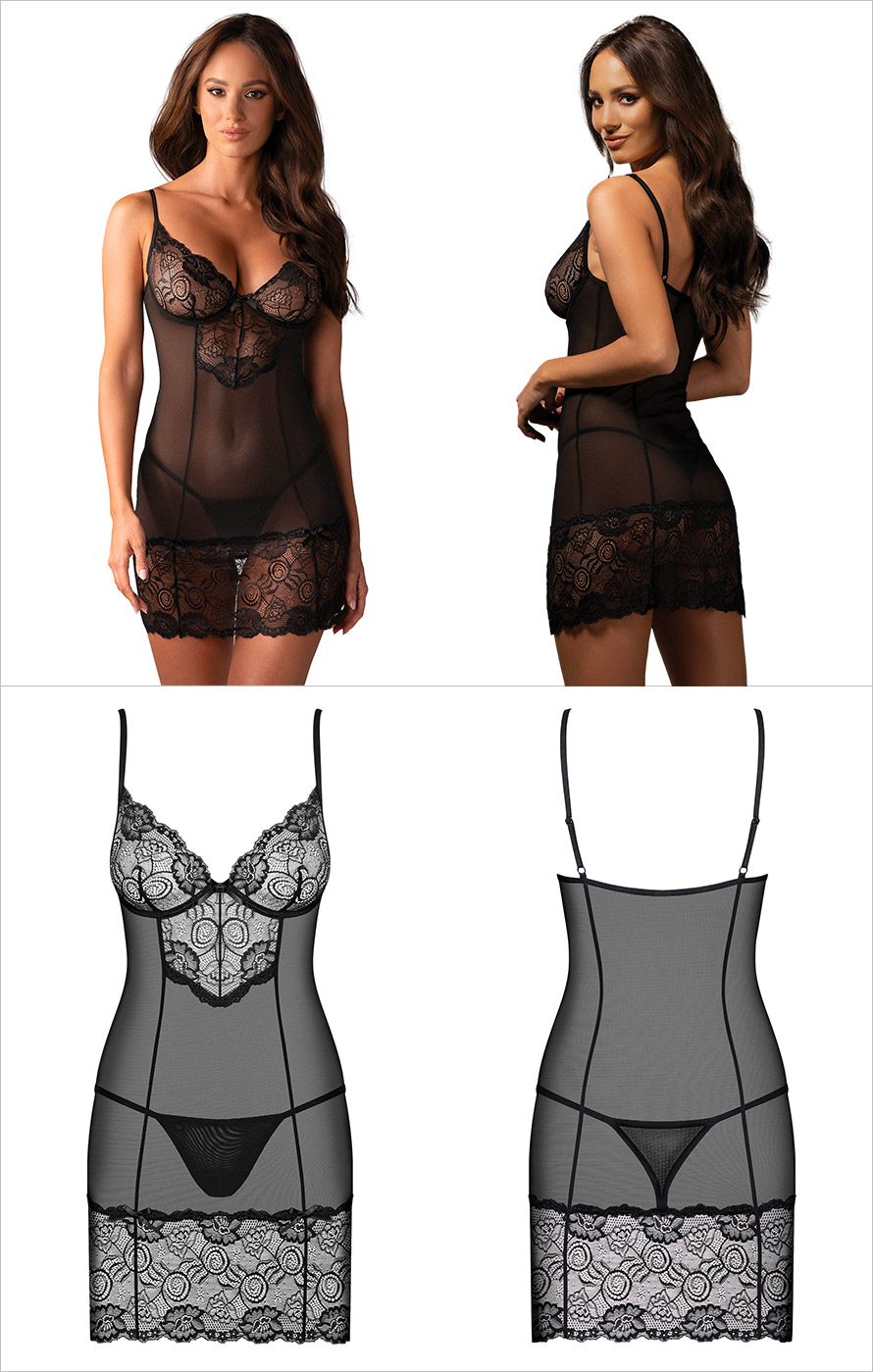 Obsessive Alluria | Nuisette en voile et dentelle avec décolleté