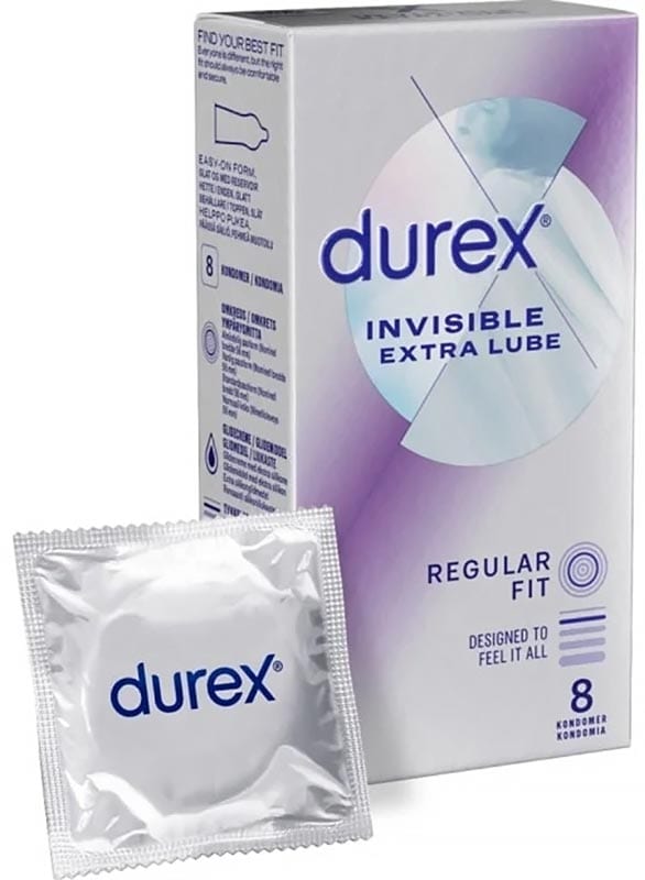 Durex Invisible Extra Lube | Paquet de 8 préservatifs extra lubrifiés