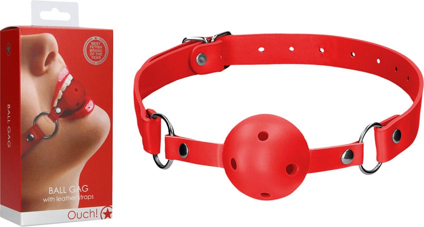 Ouch! Gag Ball | Bâillon boule trouvé avec lanières en cuir | Rouge