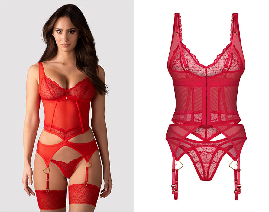 Obsessive Cupide Desir | Korsett aus Tüll und roter Spitze