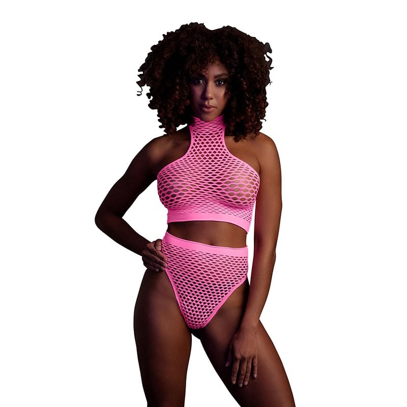 Ouch! Glow in the Dark | Set rose fluo avec top & culotte taille haute