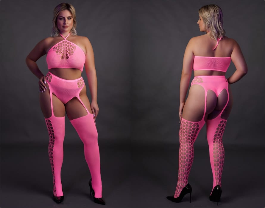 Ouch! Glow in the Dark | Set rose top et bas effet porte-jaretelles