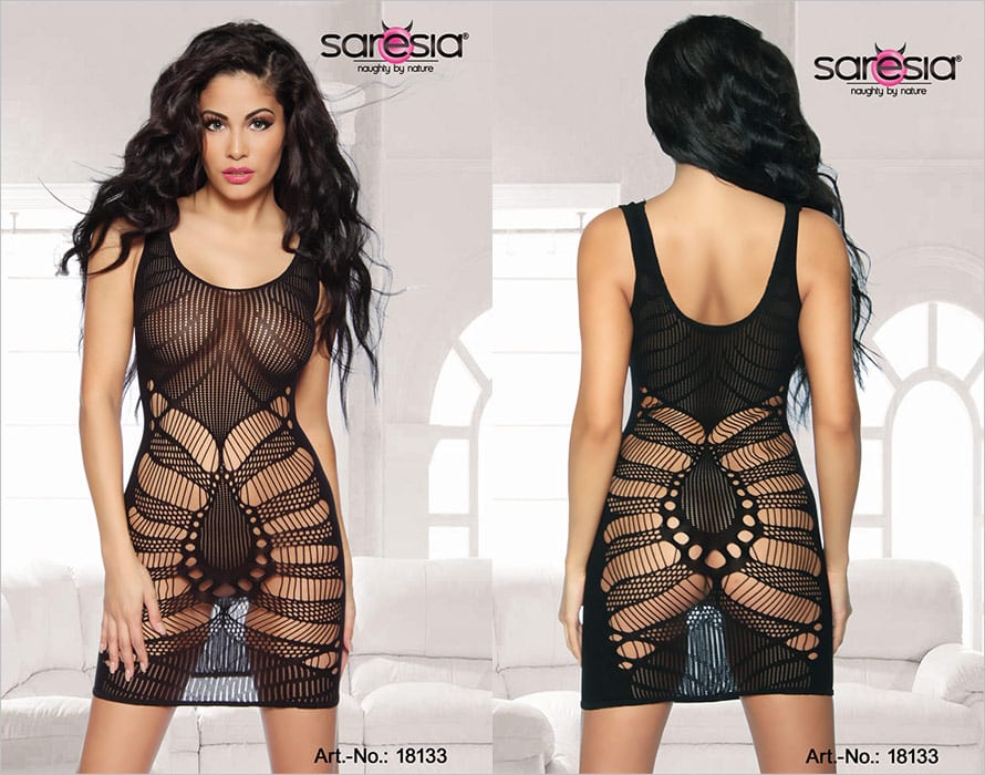 Saresia Bodystocking-Robe Seductive Spider - Noir