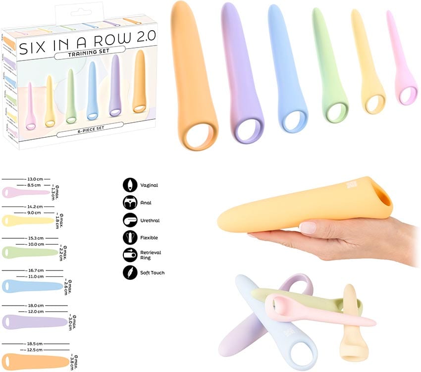 Six in a Row 2.0 | Set aus 6 pastellfarbenen Dilatatoren aus Silikon