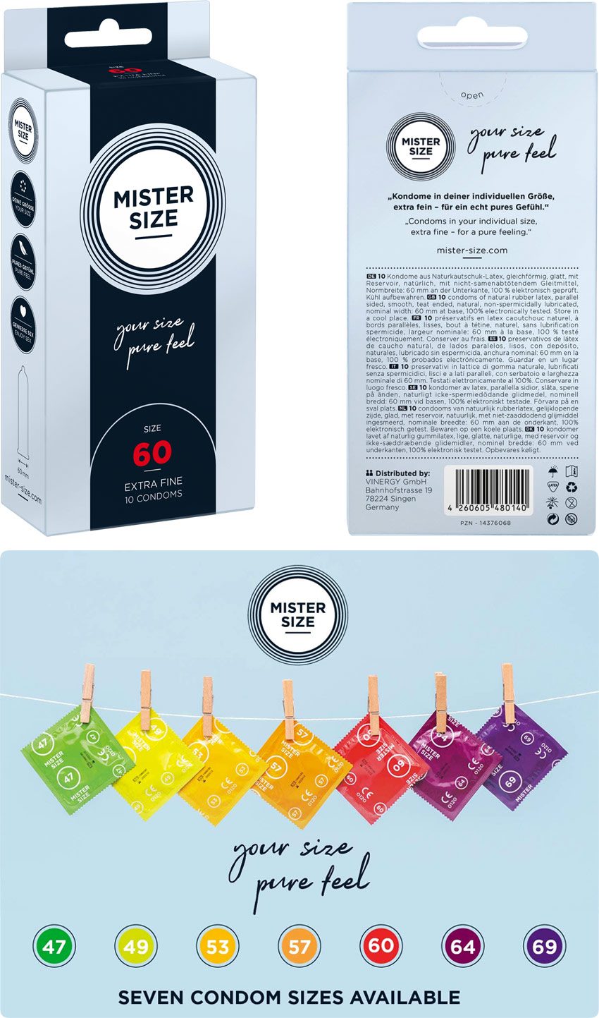 Mister Size - Taille 60 | 10 préservatifs avec taille sur mesure