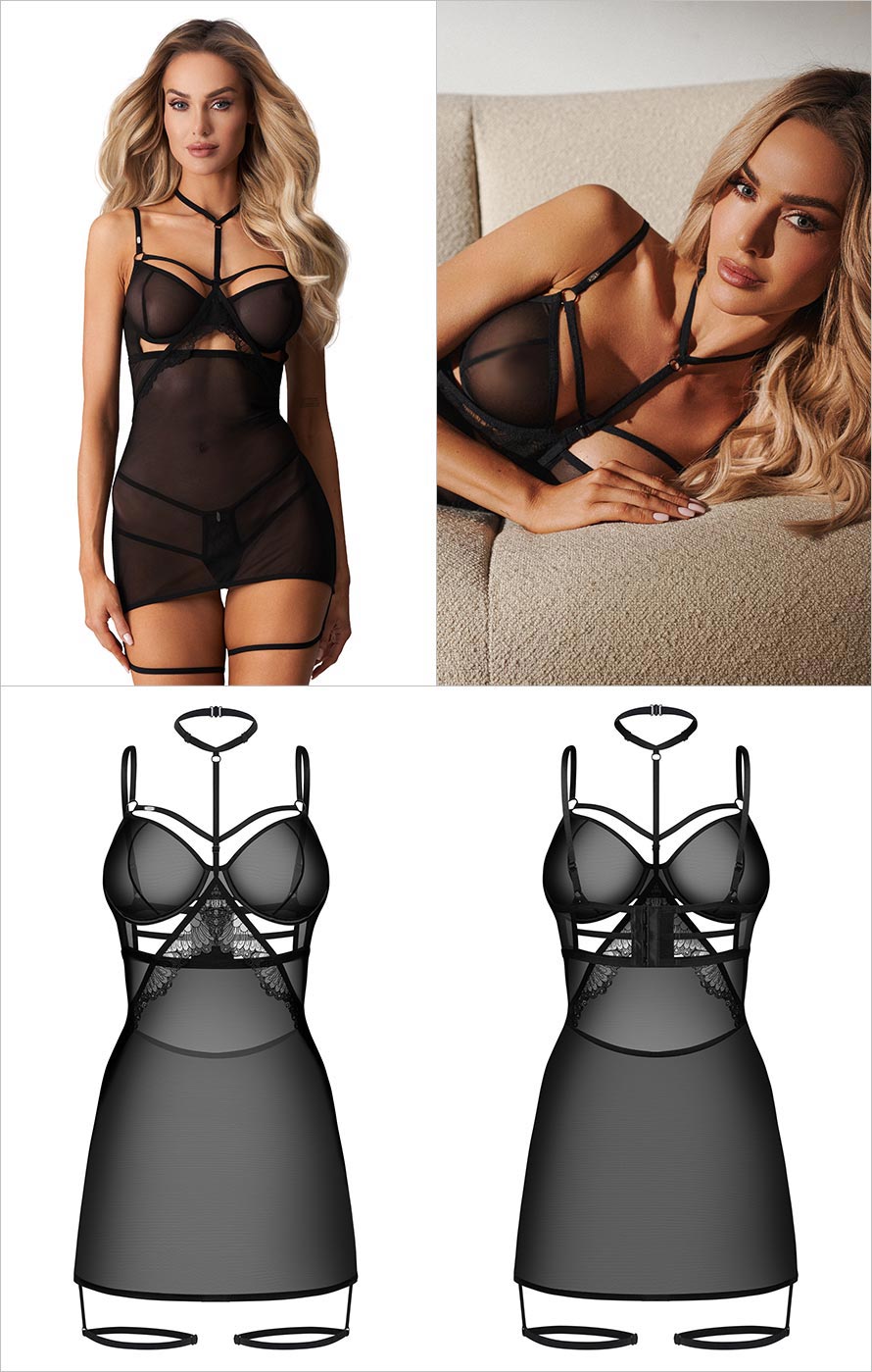Obsessive Arrowel Black | Nuisette sexy en tulle noir et en dentelle