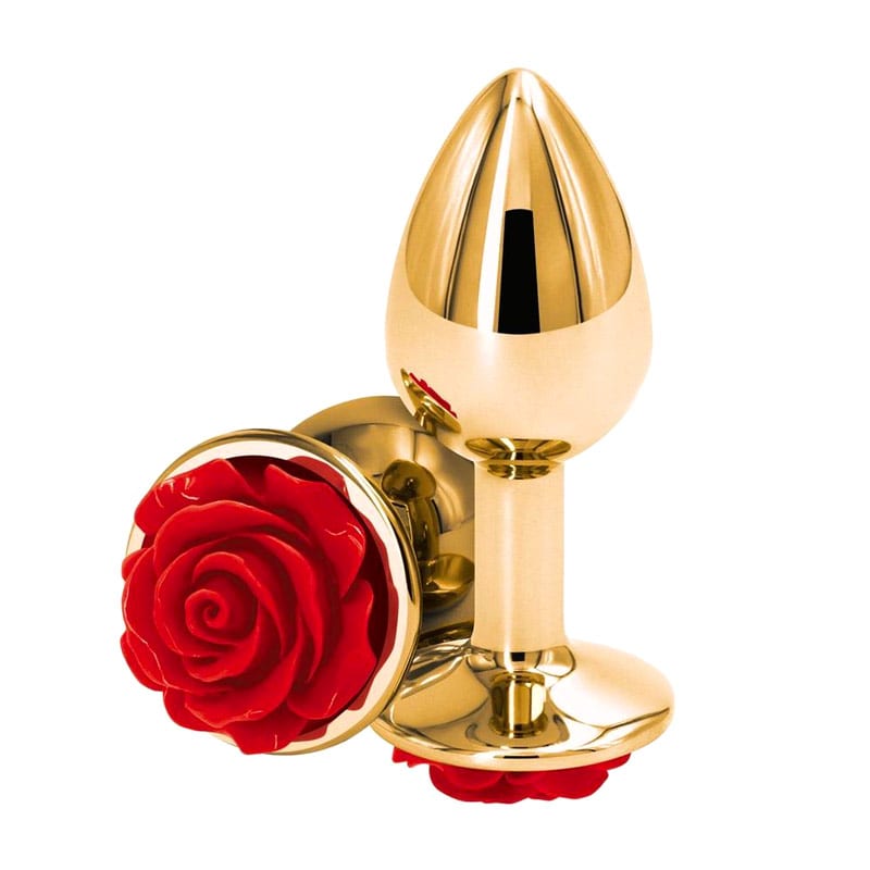 NS Novelties Rear Assets | Petit plug doré et décoré d'une rose rouge