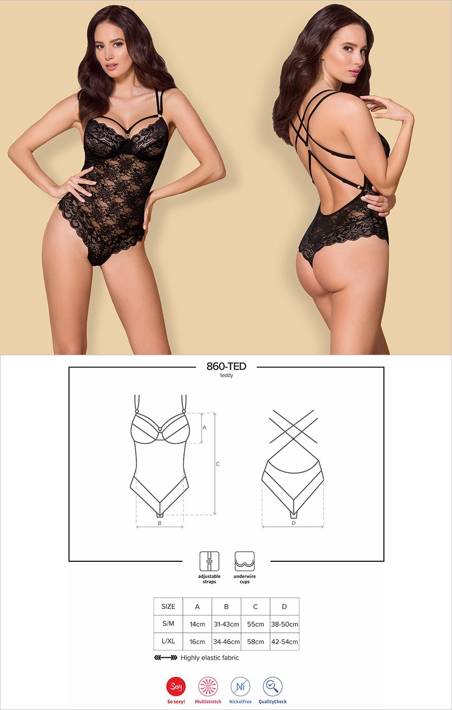 Obsessive 860-TED-1 | Body sexy en dentelle avec lanières