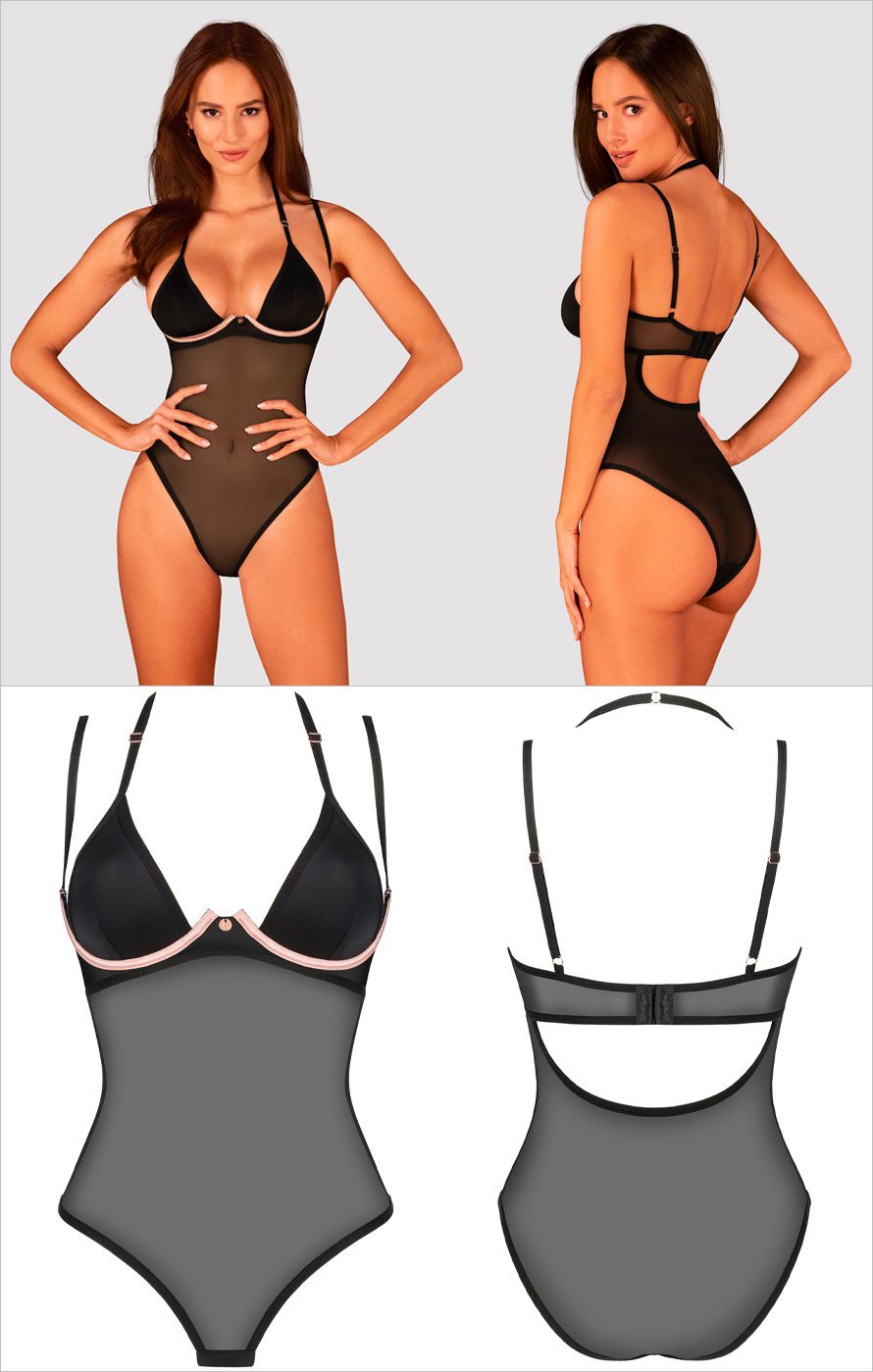 Obsessive Selinne Teddy | Body aus Feinstrick mit Bügel rosa