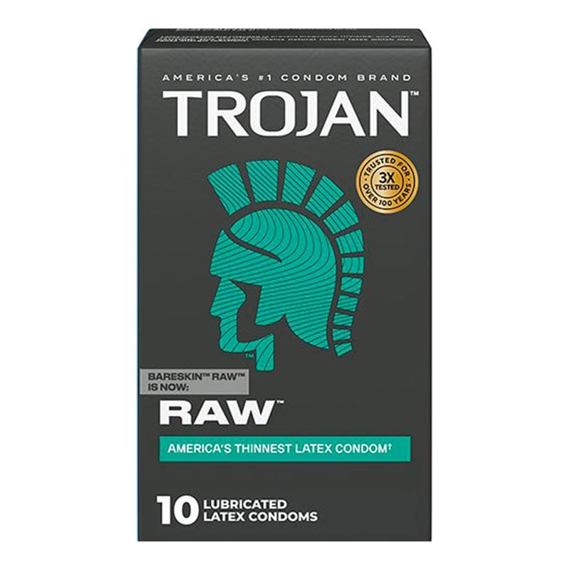 Trojan Bareskin Raw | Hauchdünne Kondome mit Gleitmittel | 10 Stück