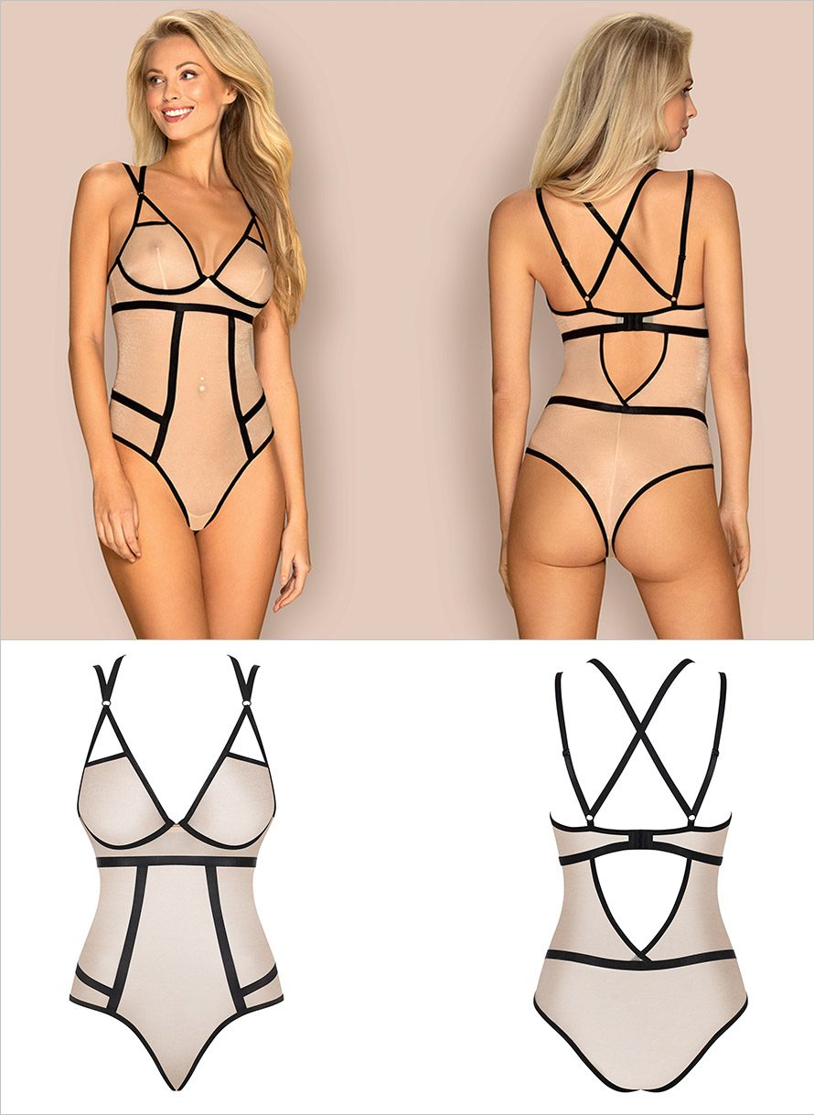 Obsessive Nudelia | Halbtransparenter Body mit schwarzen Trägern