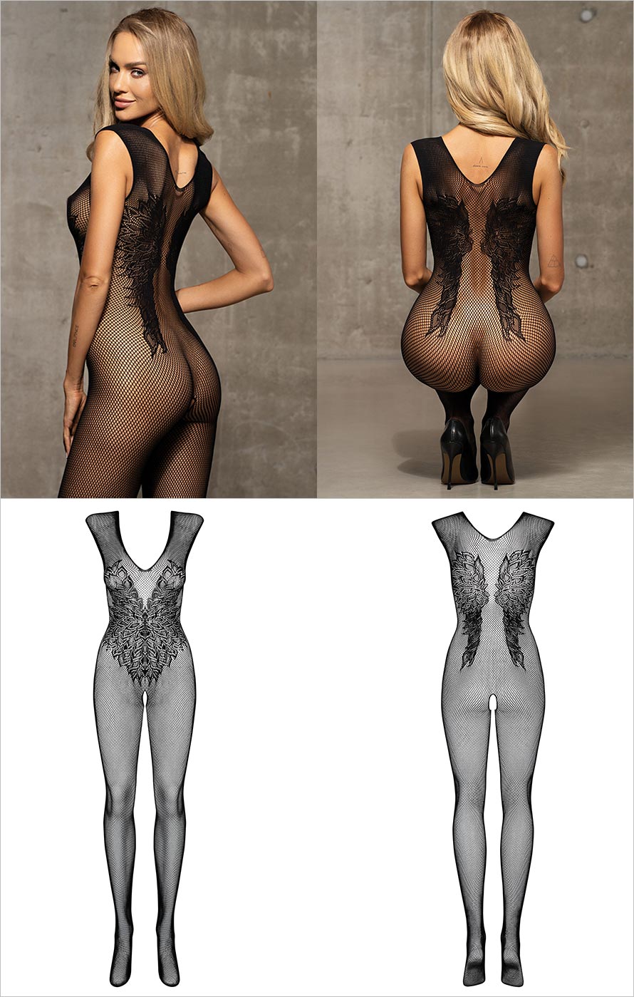 Obsessive N112 | Unwiderstehlicher Bodystocking aus schwarzem Mesh