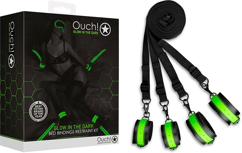 Ouch! | Set mit Bettgurten & 4 phosphoreszierenden Befestigungselementen