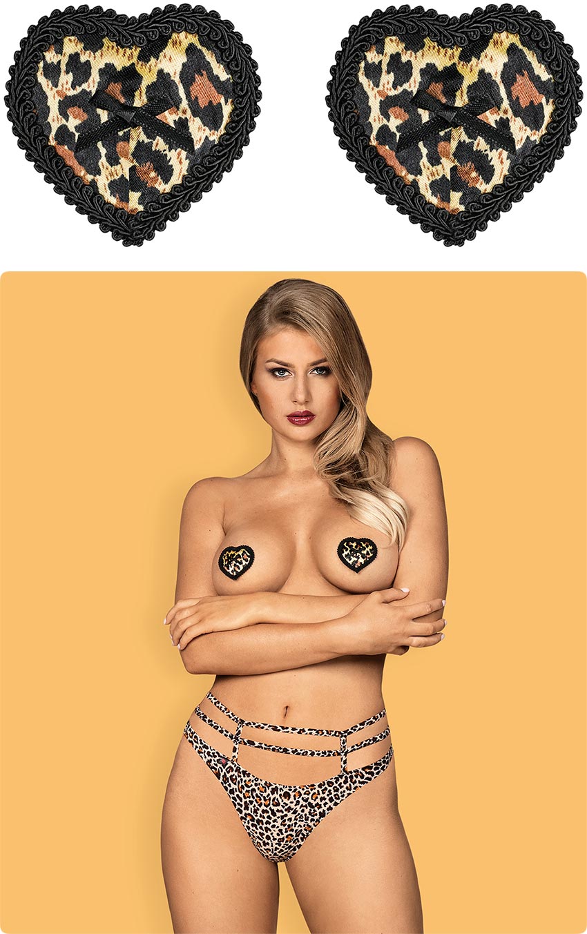 Obsessive Selvy | Herzförmige Nippelabdeckungen mit Leopardenmuster