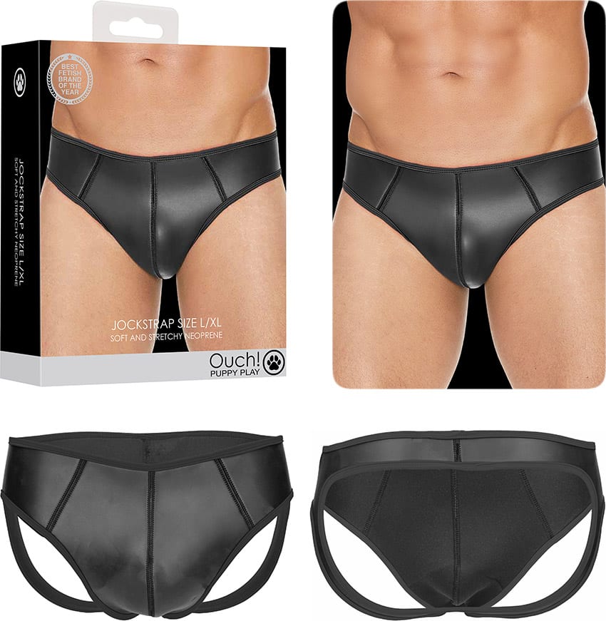 Ouch! Puppy Play | Äusserst bequemer, schwarzer Jockstrap aus Neopren