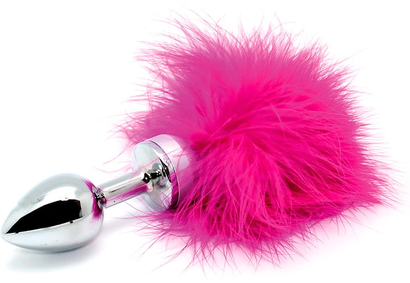 Plug anal en acier avec plumes roses