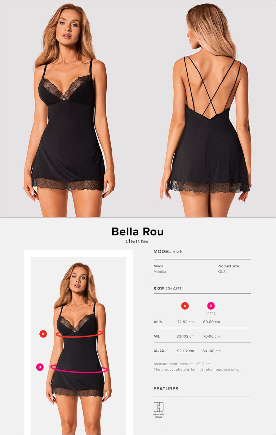 Obsessive Bella Rou | Nuisette sexy en tissu satiné bordé de tulle