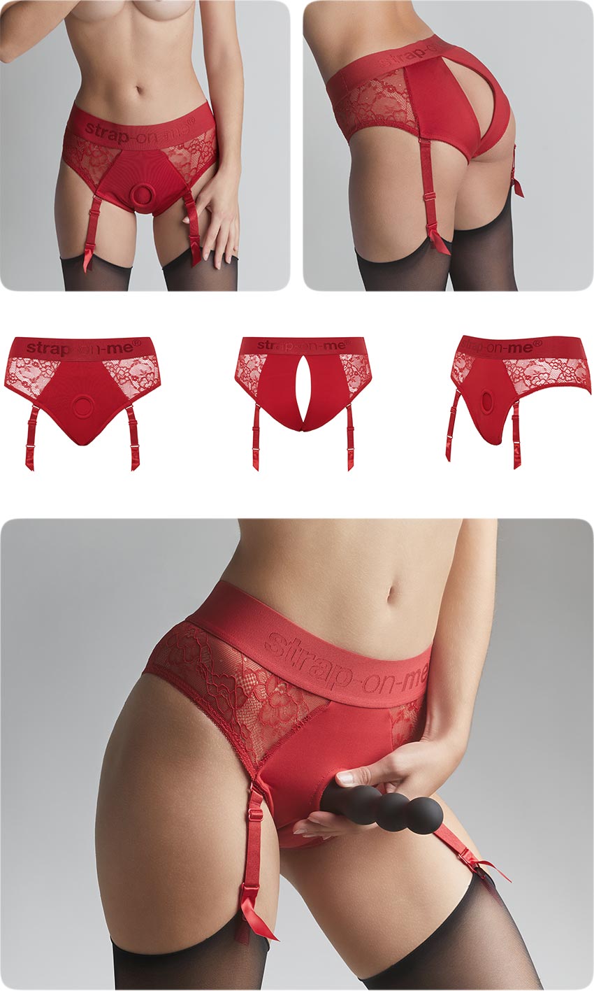 Strap-on-me Diva | Harnais lingerie avec porte-jarretelles | Rouge