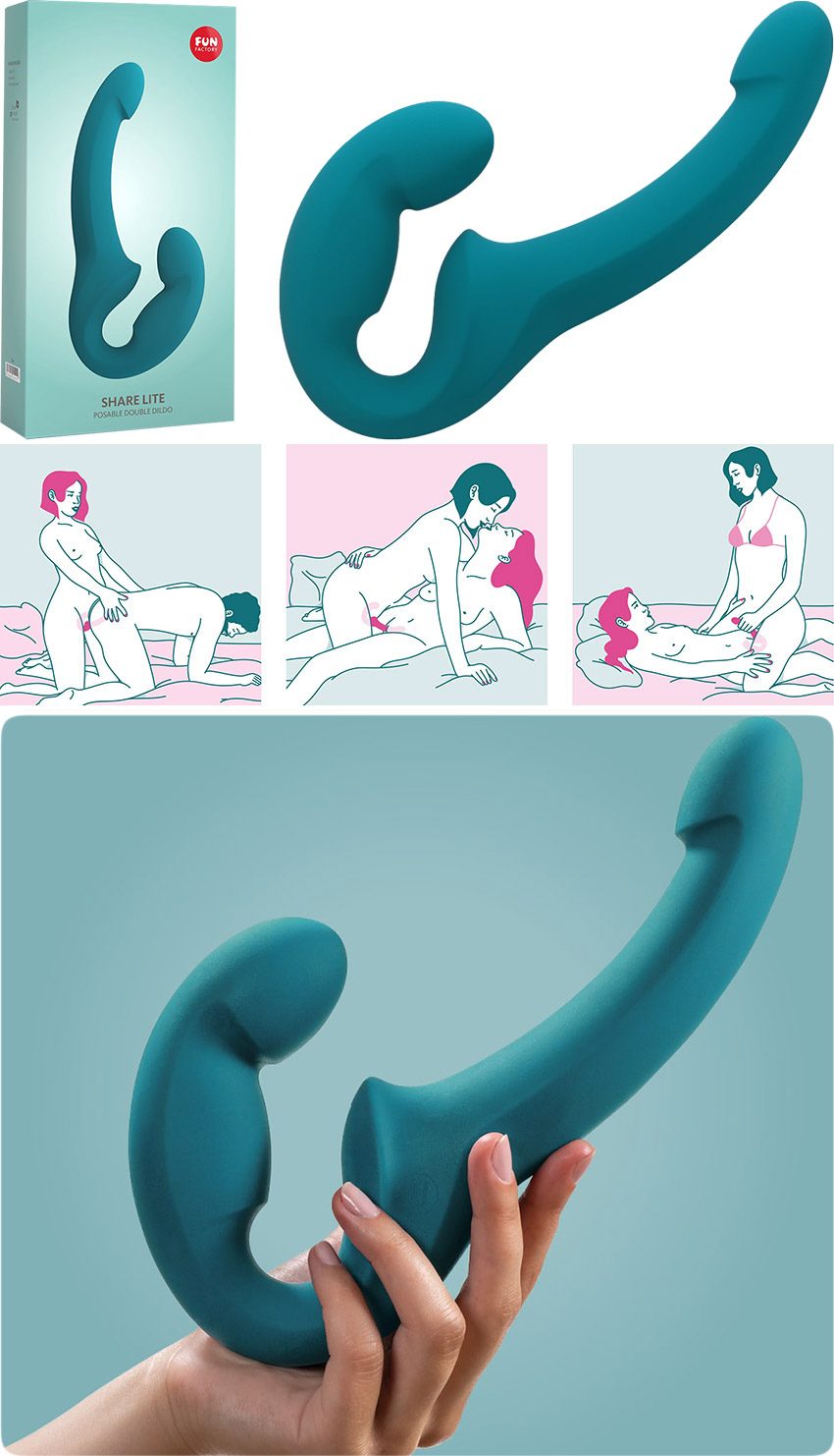 Fun Factory Share Lite | Double dildo conçu solo ou duo | Bleu