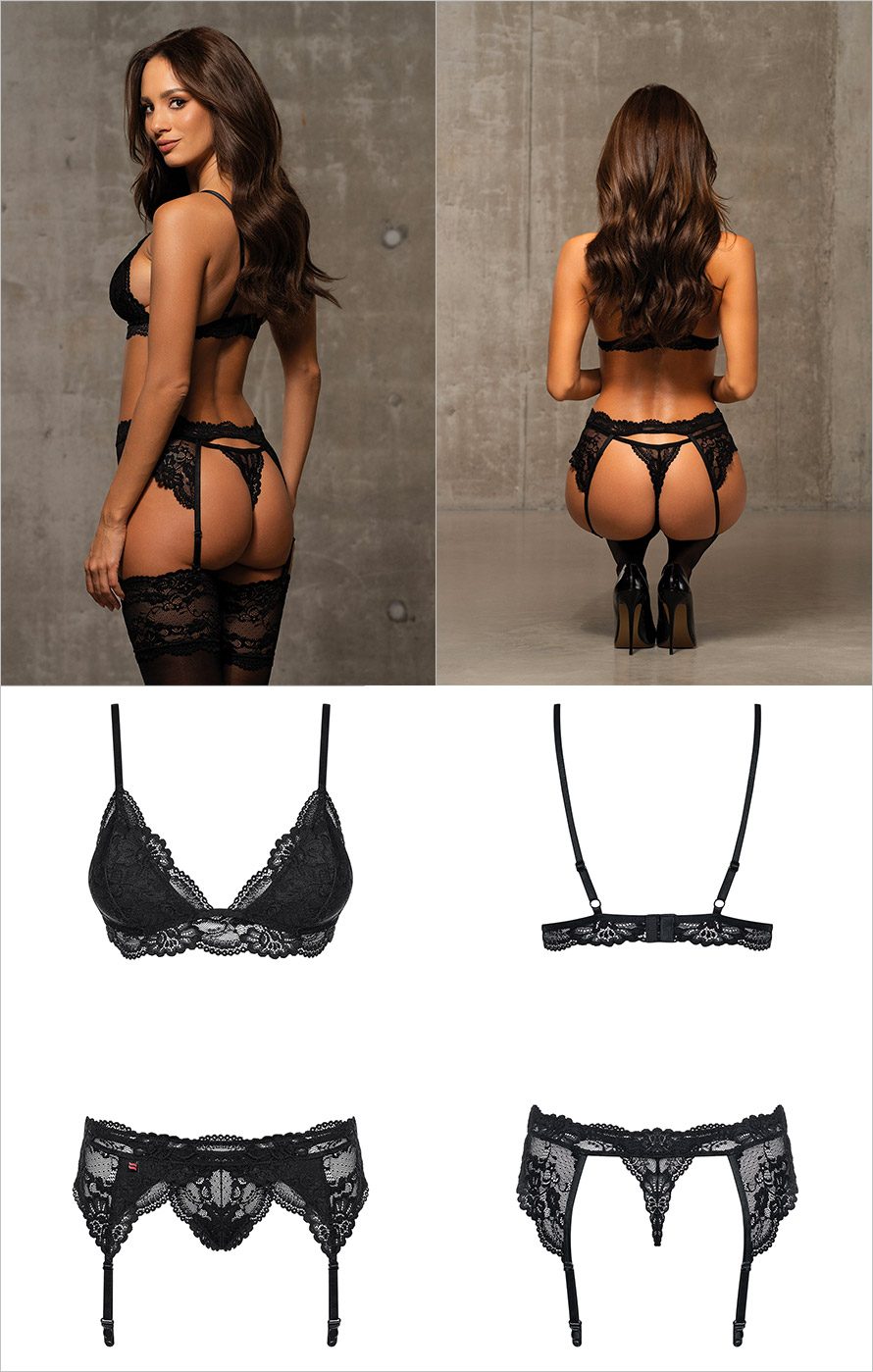 Obsessive 810-SEG-1 | Dreiteiliges Set aus Spitze