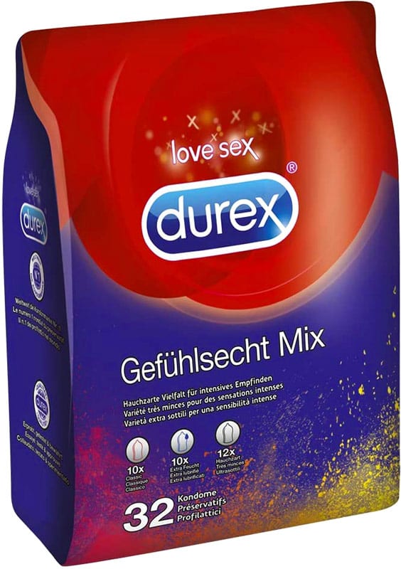 Durex Gefühlsecht Mix | Packung mit 32 Kondomen in 3 verschiedenen Sorten