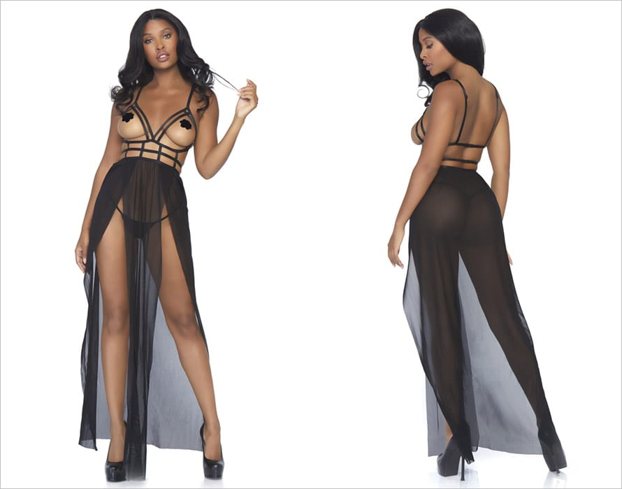 Leg Avenue Strap Cage | Body en lanière raccordé à une longue jupe