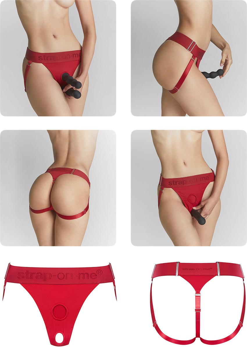 Strap-on-me Unique | Harnais lingerie en forme de string | Rouge