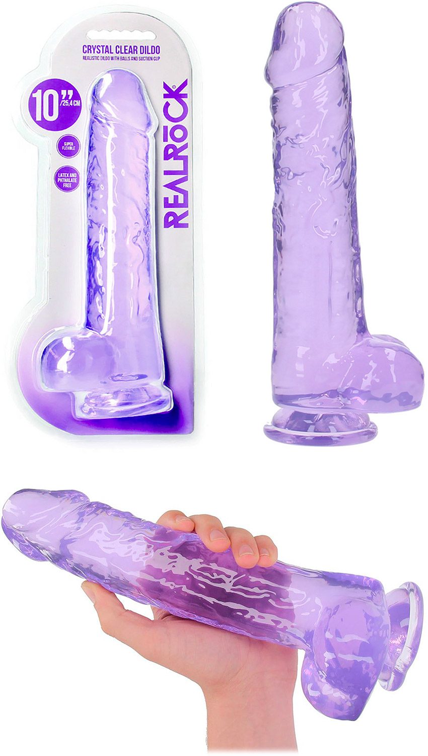 RealRock Crystal Clear | Halbtransparenter Dildo in violett Farbe