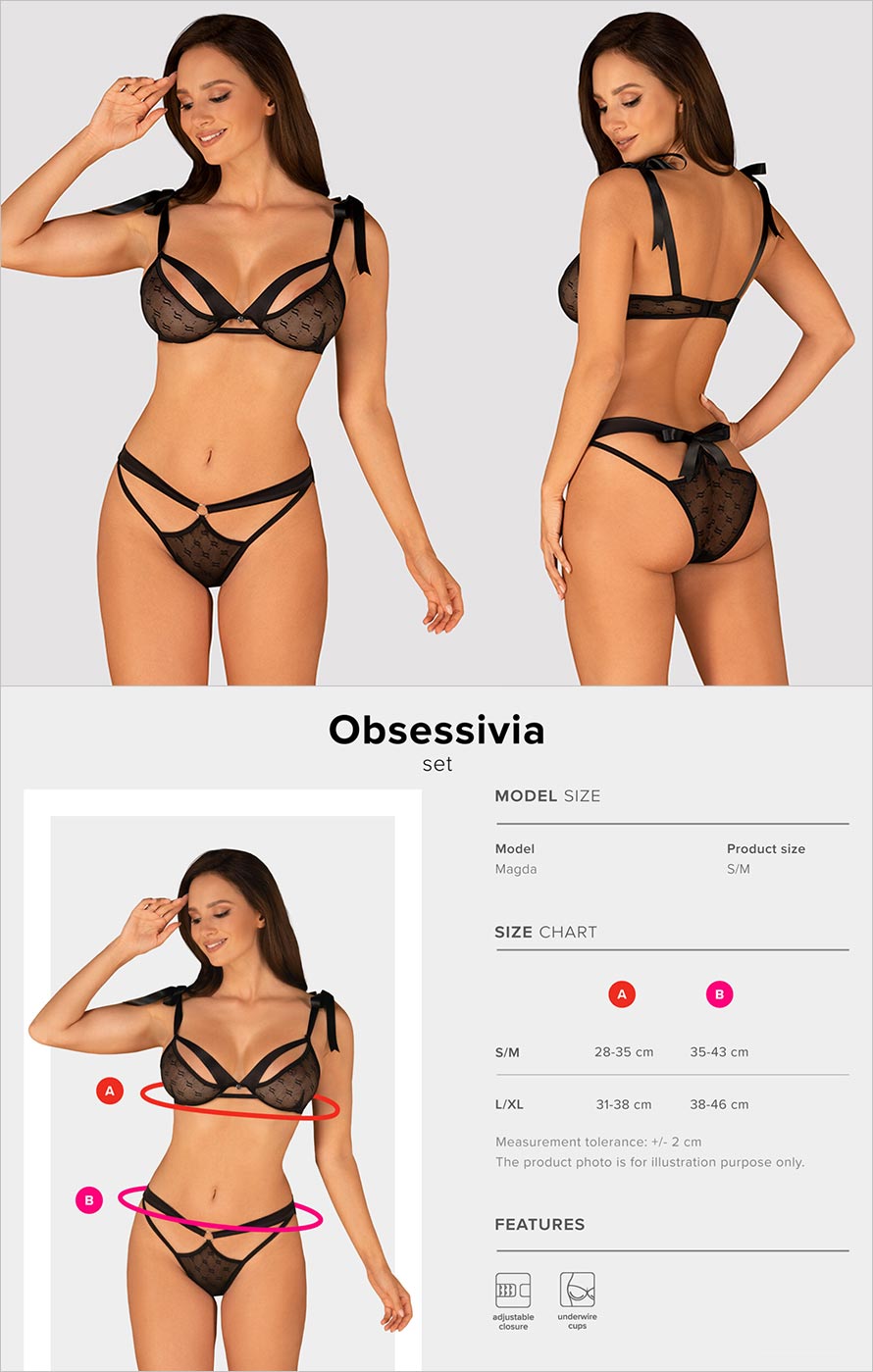 Obsessive Obsessivia | Ensemble deux pièces avec rubans satinés | Noir