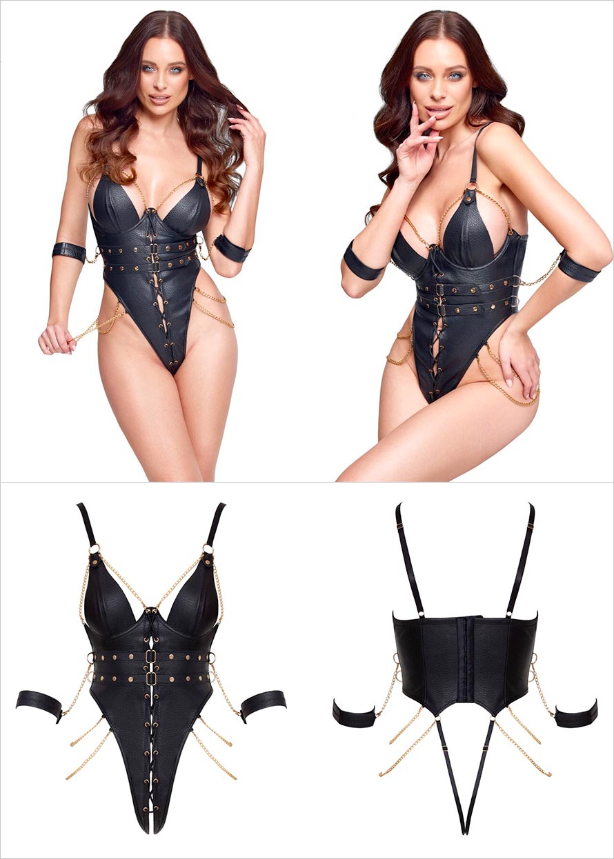 Cottelli Bondage 2645 | Offener Body mit integrierten Handschellen