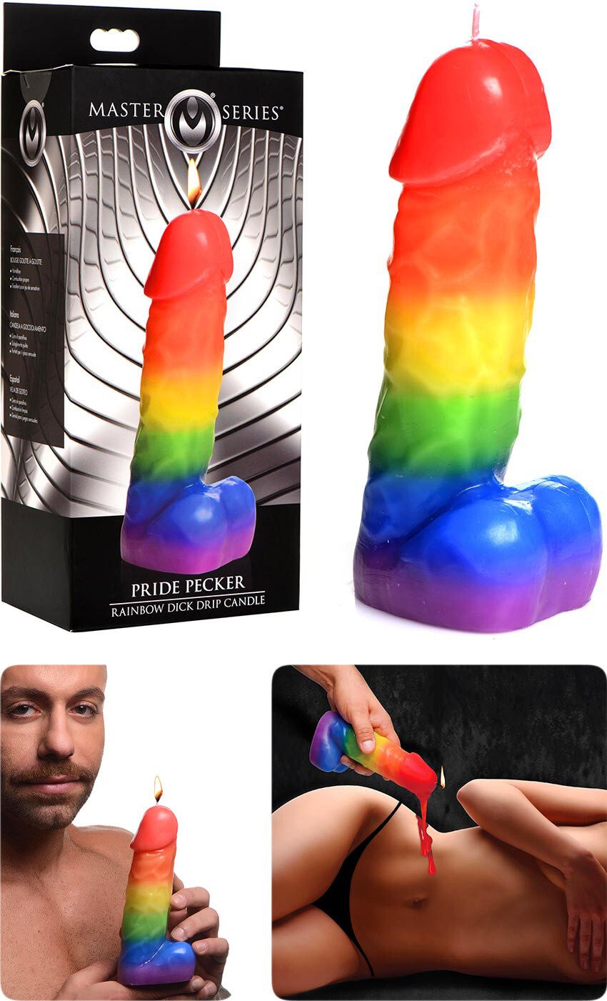 Master Series Pride Pecker | BDSM-Kerze in Form eines Penis, mehrfarbig