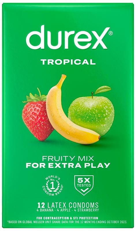 Durex Tropical | Pack de 12 préservatifs colorés et aromatisés