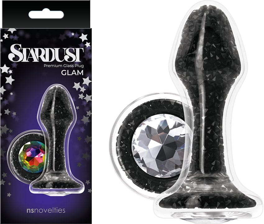 NS Novelties Stardust Glam | Plug anal en verre avec cristaux noirs