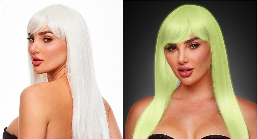 Pleasure Wigs Amber | Perücke mit glänzendem Haar im Dunkeln