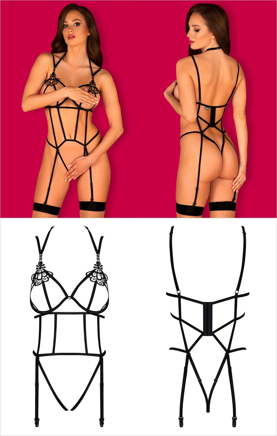 Obsessive Badossa | Sublime teddy en résille avec ouvertures érotiques