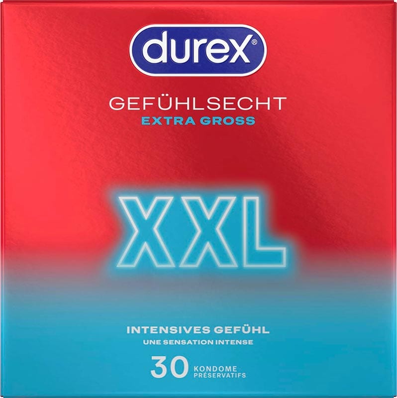 Durex Gefühlsecht Extra Gross | Dünne und gross Kondome | 30 Kondome