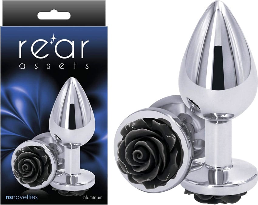 NS Novelties Rear Assets | Silberner Analplug mit schwarzer Rose