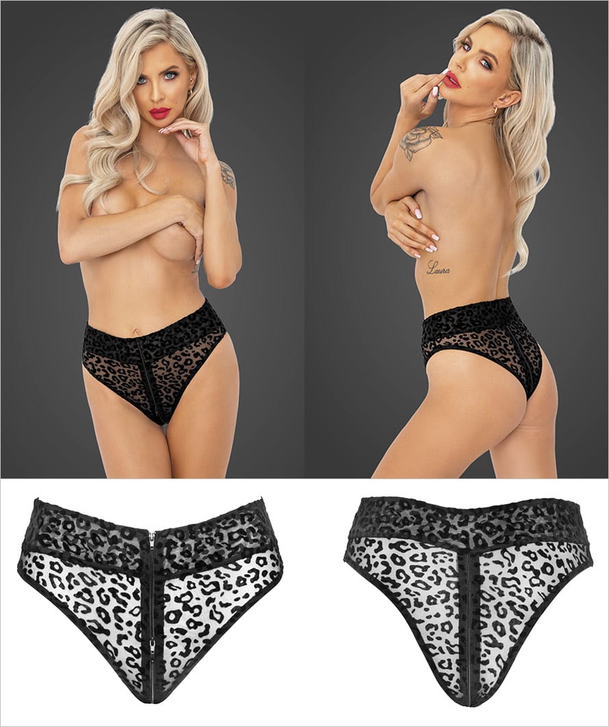 Noir Handmade F290 | Culotte taille haute noire avec fermeture éclair