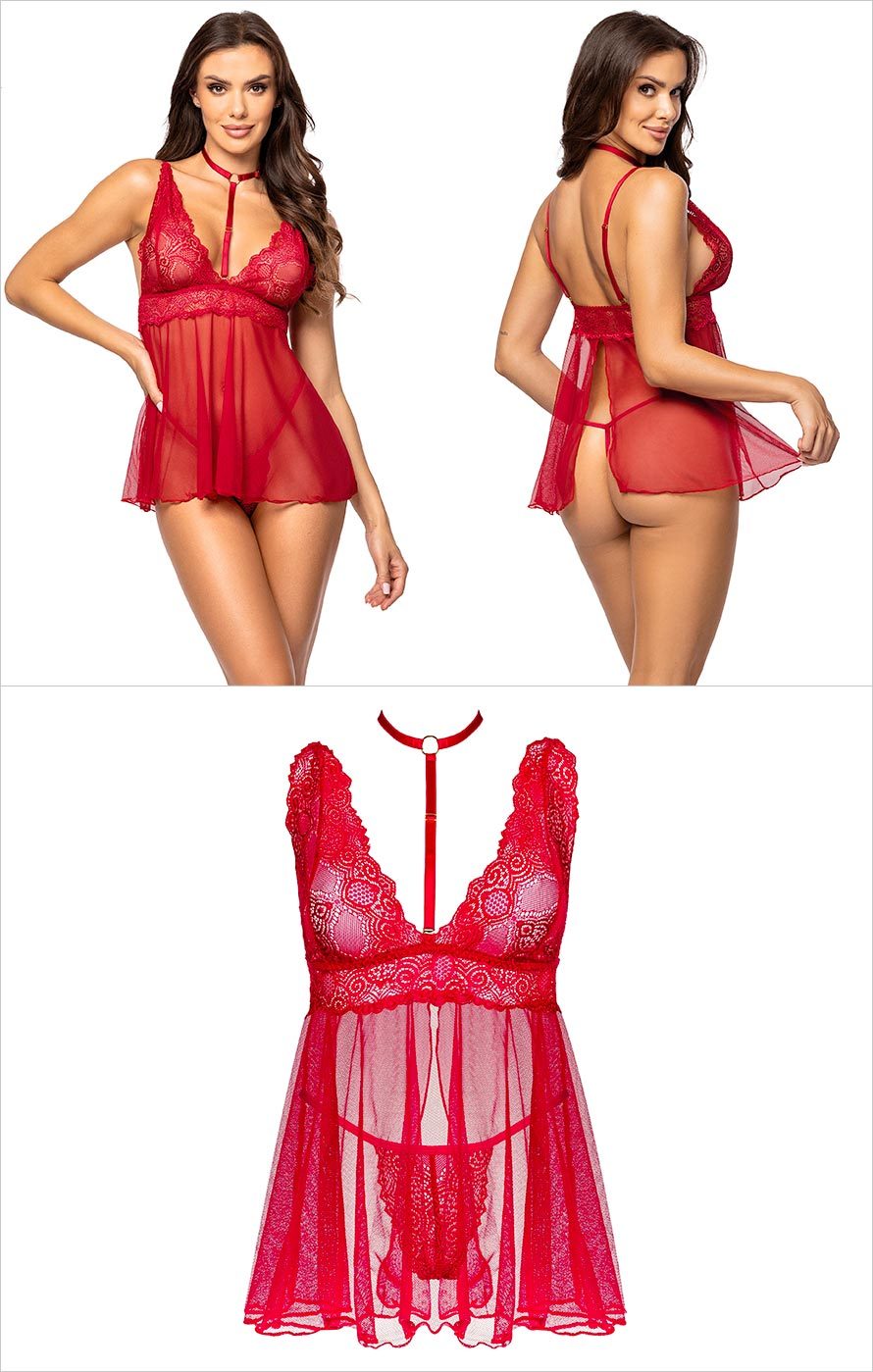Beauty Night Milana | Babydoll rouge cerise avec string
