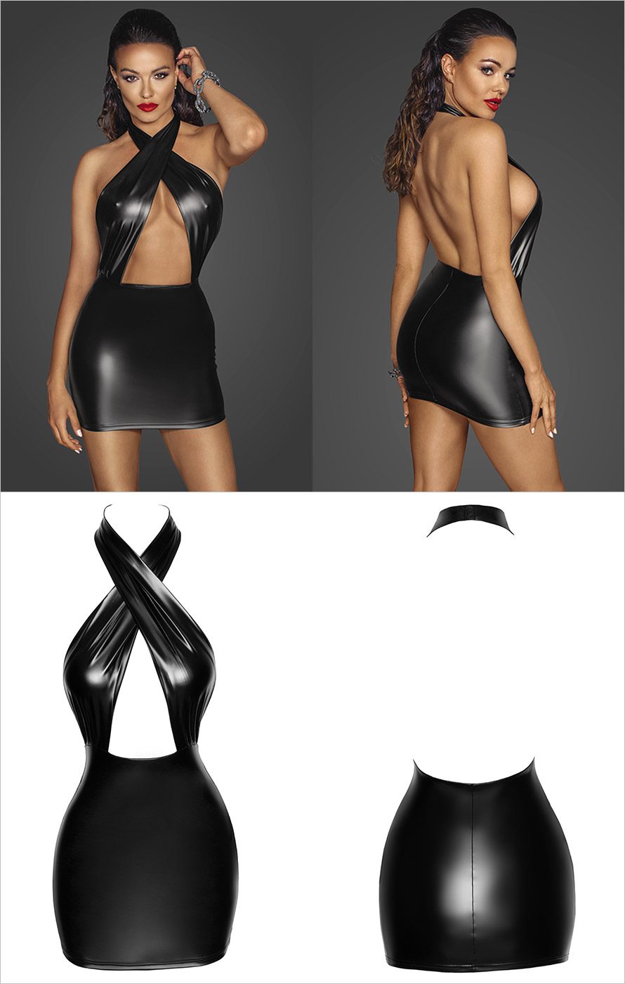 Noir Handmade F255| Kurzes Kleid mit gekreuztem Dekolleté & rückenfrei