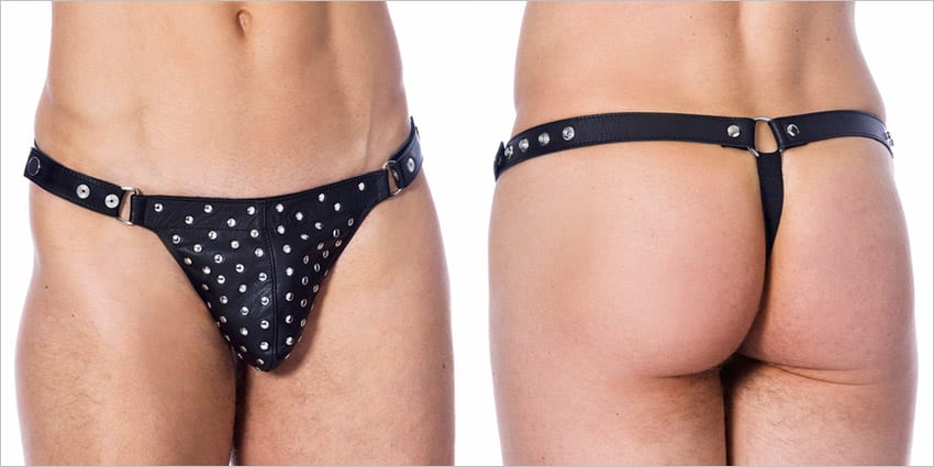 String Rimba pour homme en cuir, garni de rivets (taille ajustable)