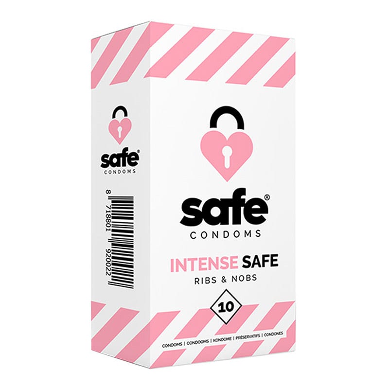 Safe Intense Safe Ribs & Nobs | 10 préservatifs lubrifiés et texturé
