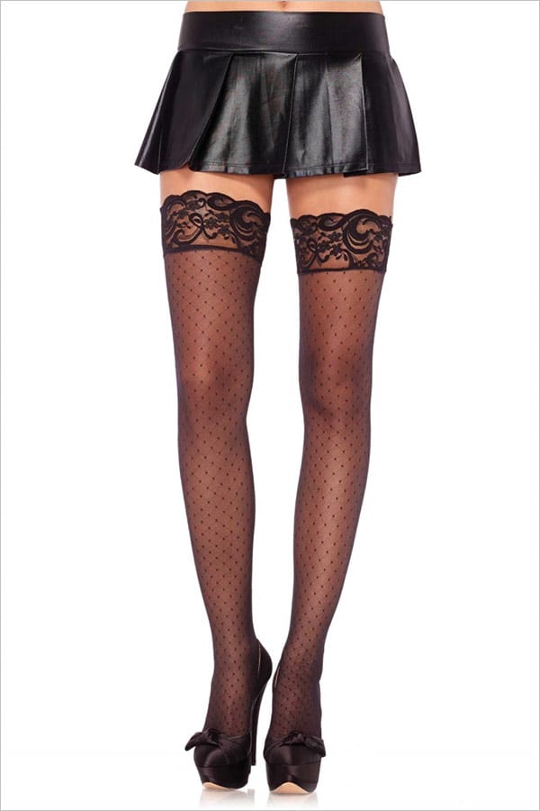 Leg Avenue Bas autofixants Spandex Sheer Diamond - Noir