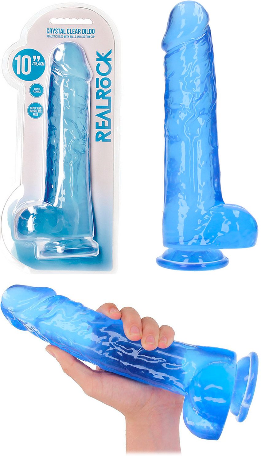 RealRock Crystal Clear | Halbtransparenter Dildo in blau Farbe