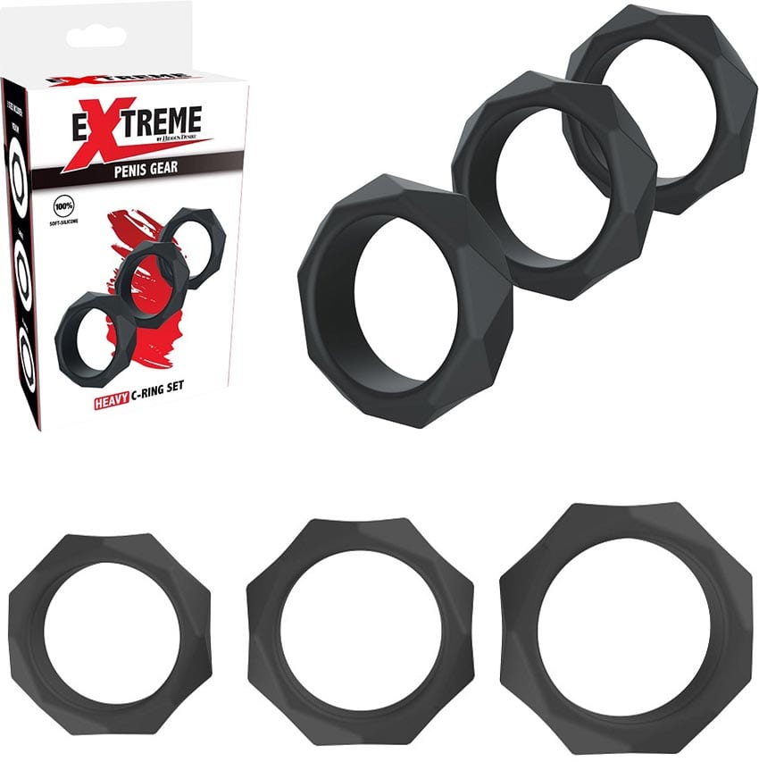 Hidden Desire Extreme | Set mit 3 Penisringen aus Silikon | Schwarz