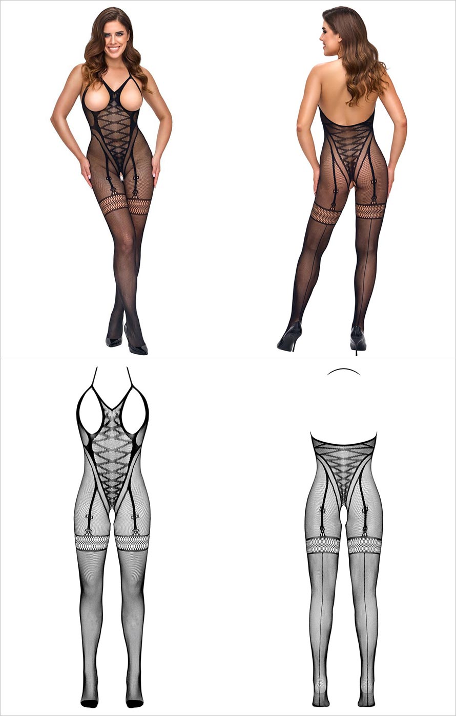 Cottelli Fantasy 1845 | Bodystocking ouvert sur les seins et l'intimité